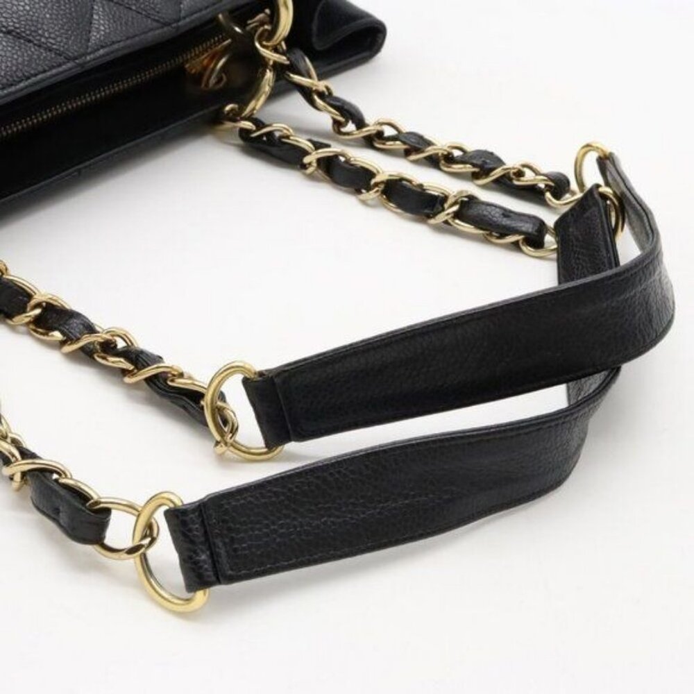 Authentic Chanel GST Caviar Grand Shopping Tote Quilted Shoulder Bag Black Chain - Picture 8 of 16